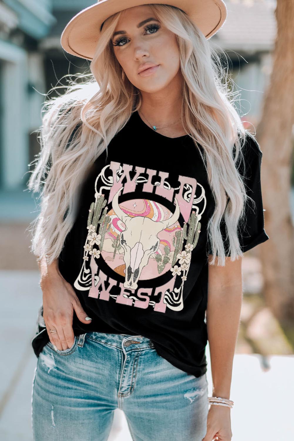 Black WILD WEST Steer GraphicTee