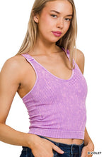 Load image into Gallery viewer, WASHED RIBBED SEAMLESS BRA PADDED V-NECK TANK TOP
