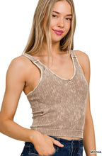 Load image into Gallery viewer, WASHED RIBBED SEAMLESS BRA PADDED V-NECK TANK TOP
