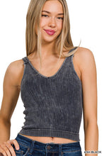 Load image into Gallery viewer, WASHED RIBBED SEAMLESS BRA PADDED V-NECK TANK TOP
