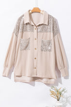 Load image into Gallery viewer, Parchment Sequin Patch Chest Pocket Corded Shacket
