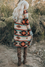 Load image into Gallery viewer, Multicolor Geometric Color Block Open Front Long Cardigan
