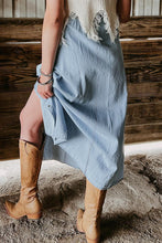 Load image into Gallery viewer, Mist Blue Fully Buttoned Long Denim Skirt
