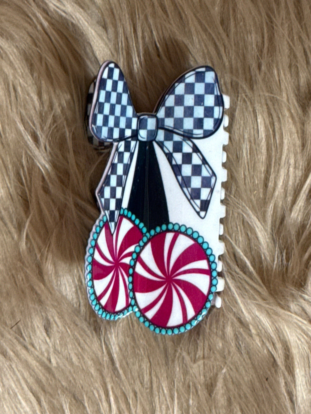 Peppermint bow printed claw clip