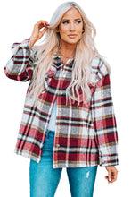 Load image into Gallery viewer, Fiery Red Geometric Plaid Print Pocketed Shacket
