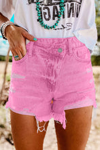 Load image into Gallery viewer, Hot Pink High Rise Crossover Waist Denim Shorts
