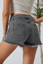 Load image into Gallery viewer, Black High Rise Crossover Waist Denim Shorts
