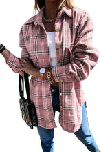 Load image into Gallery viewer, Pink Plaid Pattern Buttoned Shirt Coat with Slits
