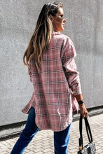 Load image into Gallery viewer, Pink Plaid Pattern Buttoned Shirt Coat with Slits
