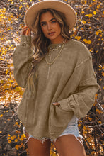 Load image into Gallery viewer, Khaki Exposed Seam Twist Open Back Oversized Sweatshirt
