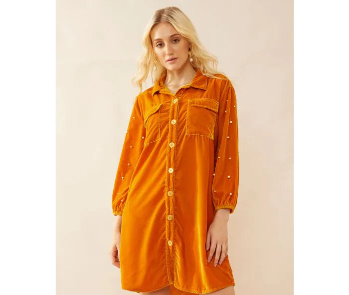 AH MYRA Oakrey Velvet Shirt Dress