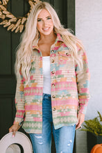 Load image into Gallery viewer, Multicolor Western Aztec Print Button Flap Pocket Shacket
