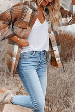 Load image into Gallery viewer, Brown Plaid Flap Pockets Shacket
