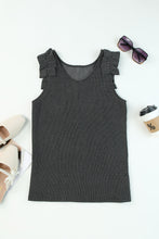 Load image into Gallery viewer, Gray Ruched Shoulders Ribbed Knit Tank Top
