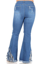 Load image into Gallery viewer, HW STRETCH DESTROYED FLARE JEANS WITH FRINGED SIDE HEM PLUS SIZE
