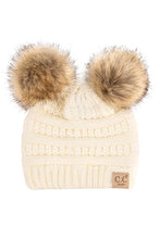 Load image into Gallery viewer, C.C Solid Ribbed Infant Natural Fur Pom Pom Beanie
