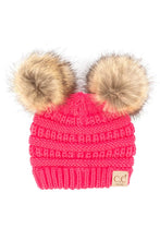 Load image into Gallery viewer, C.C Solid Ribbed Infant Natural Fur Pom Pom Beanie
