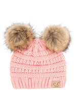 Load image into Gallery viewer, C.C Solid Ribbed Infant Natural Fur Pom Pom Beanie
